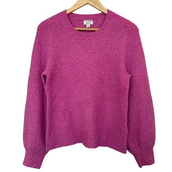 J. Crew Factory Pink Ribbed puff sleeve sweater in extra soft yarn Wool blend M - Picture 13 of 16